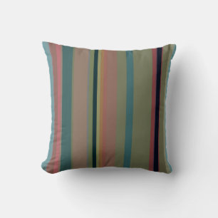 Coussin Rayures arc-en-ciel rétro en corail, sarcelle et m