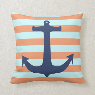 Coussin Rayures bleues d'Ancre de bleu marine de menthe