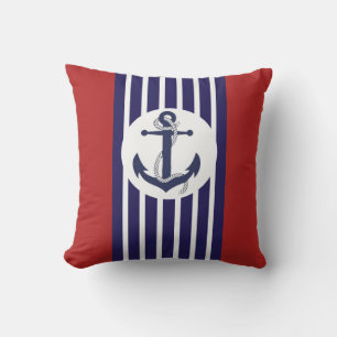 Coussin Rayures Bleues Et Blanches Avec Ancre