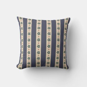 Coussin Rayures Bleues Et Fleurs