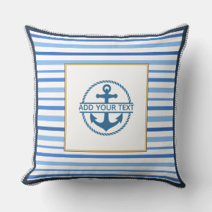 Coussin Rayures Bleues Nautiques et Ancre