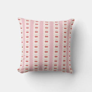 Coussin Rayures Cerise Prépa - Rose et Blanc Cassé
