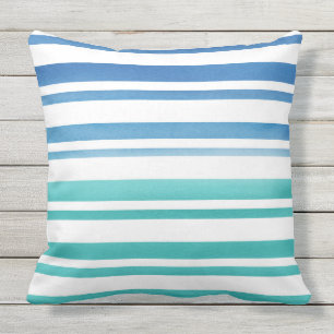 Coussin Rayures d'aquarelle de bleu de turquoise