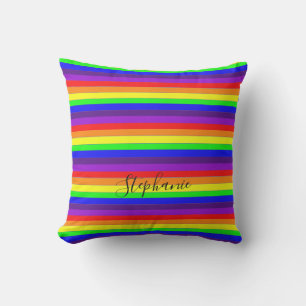 Coussin Rayures de couleur arc-en-ciel Abstrait Monogramme