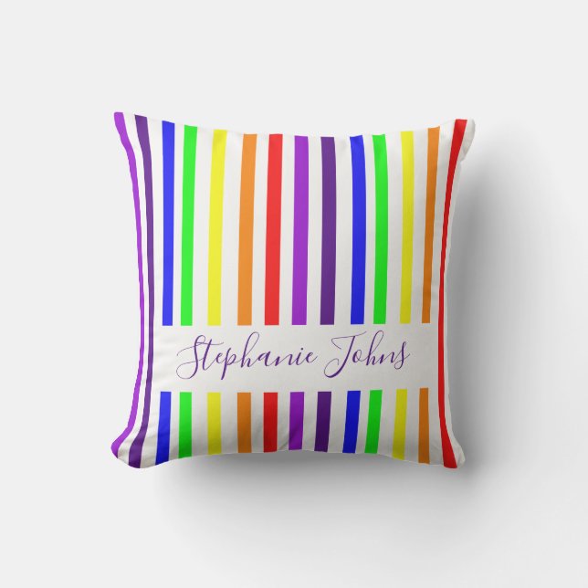 Coussin Rayures de couleur arc-en-ciel Monogrammes mignons (Recto)