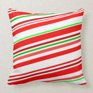 Coussin Rayures de fête vertes blanches rouges de sucrerie