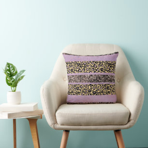 Coussin Rayures de paillettes de léopard Glam 1