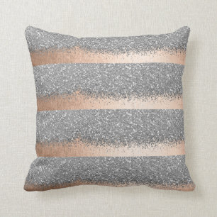 Coussin Rayures de parties scintillantes d'argent de