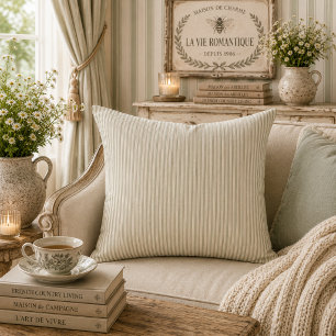 Coussin Rayures de Sauge Subtile de Style Campagnard Franç