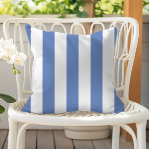 Coussin Rayures de store bleu barbeau et blanc