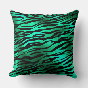Coussin Rayures de tigre sauvage vert et noir de style saf