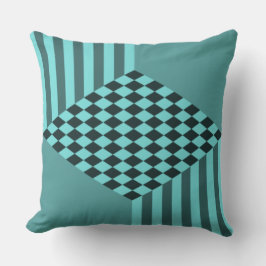 Coussin Rayures de turquoise élégantes Damier diamant