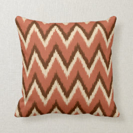 Coussin Rayures d'Ikat Chevron - rouille, brun et beige