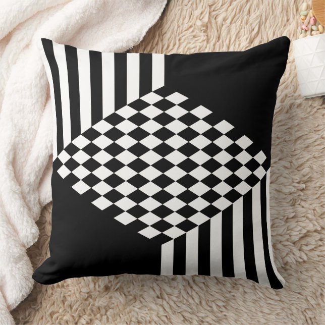 Coussin Rayures élégantes blanches et noires à carreaux di (Couverture)