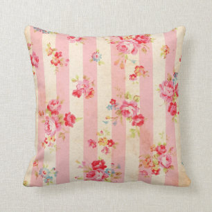 Coussin Rayures et roses roses vintages chics minables
