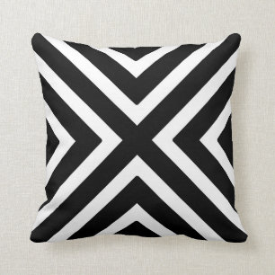 Coussin Rayures géométriques chics en noir et blanc