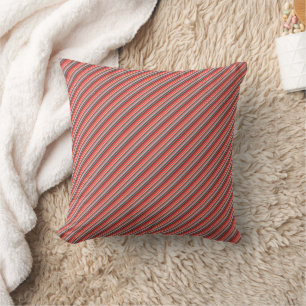 Coussin rayures gris bleu rouge