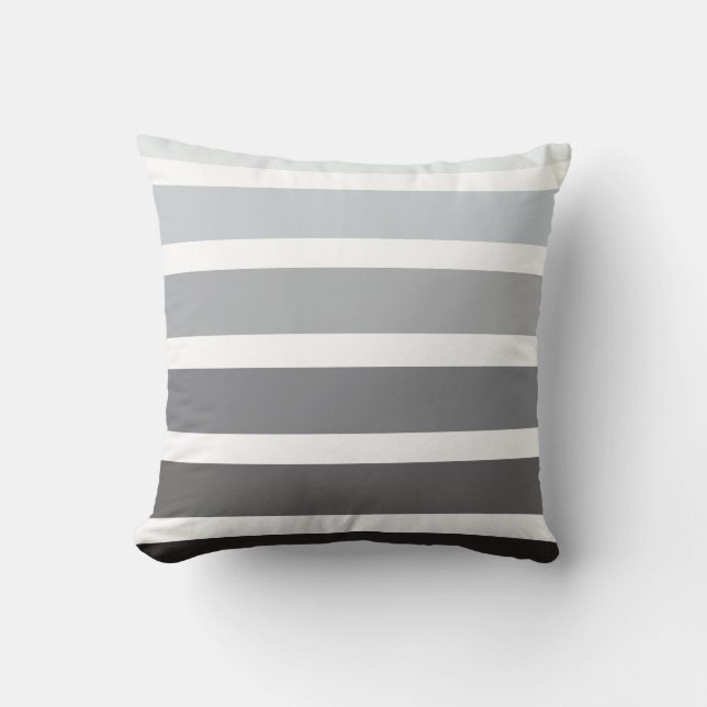 Coussin Rayures horizontales blanches noires grises (Recto)