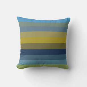 Coussin Rayures horizontales bleu ciel & ocre rétro