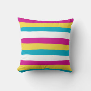 Coussin Rayures irrégulières - Turquoise, Jaune, Rose et B