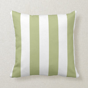 Coussin Rayures larges de vert sauge et blanches