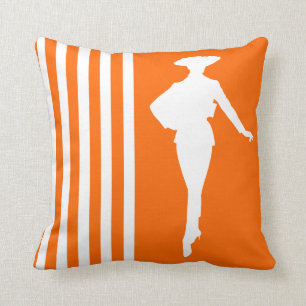 Coussin Rayures modernes de mandarine avec la silhouette