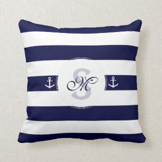 Coussin Rayures nautiques de blanc de bleu marine