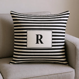 Coussin Rayures noires et blanches monogrammées
