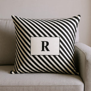 Coussin Rayures noires et blanches monogrammées