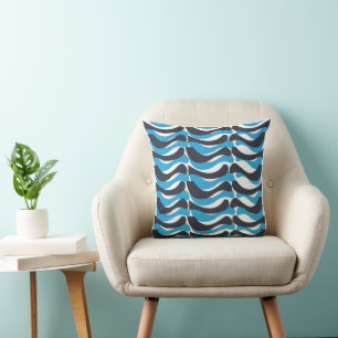 Coussin Rayures ondulées gris-bleu
