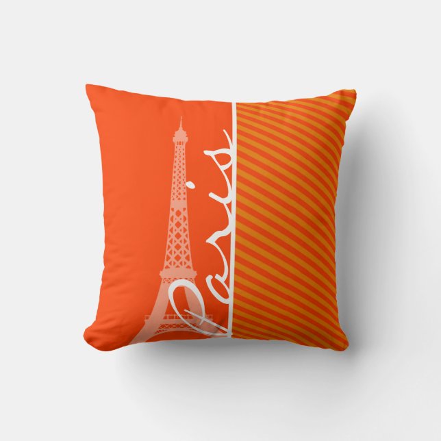 Coussin Rayures oranges ; Paris (Recto)