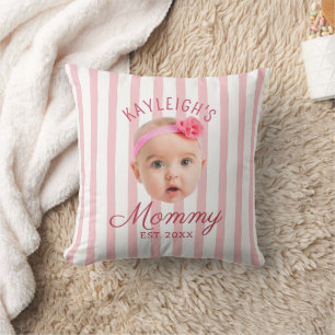Coussin Rayures roses personnalisées avec photo souvenir p