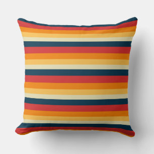 Coussin rayures rouges, bleues, orange et jaunes