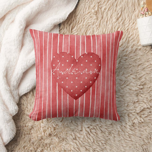 Coussin Rayures Rouges et Blanches Cœurs à Points (Couverture)