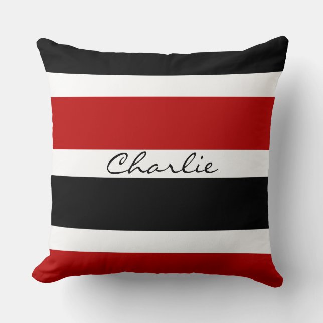 Coussin Rayures rouges, noires, et blanches personnalisées (Recto)
