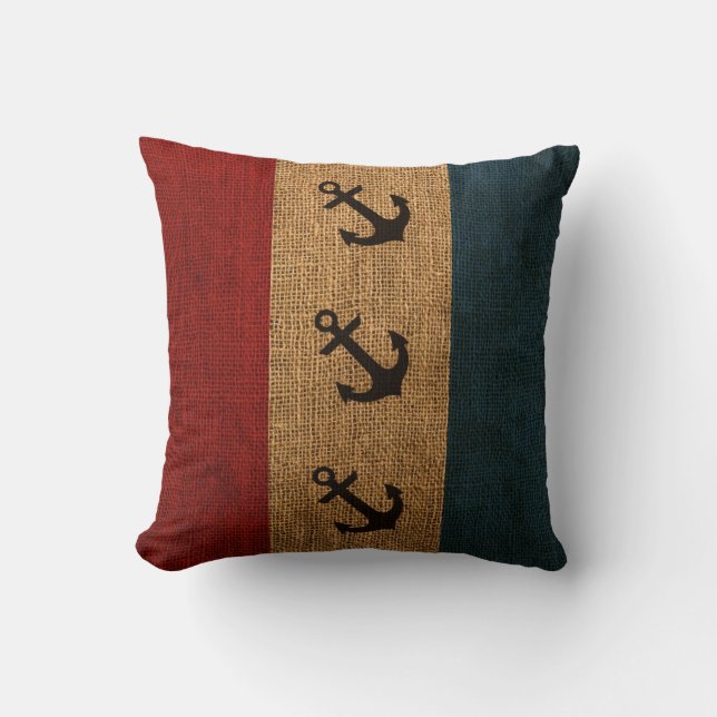Coussin Rayures rustiques d'Ancres (Recto)