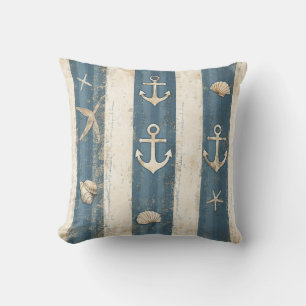 Coussin Rayures Tonales Bleu Côtier Nautique Étoile de Mer