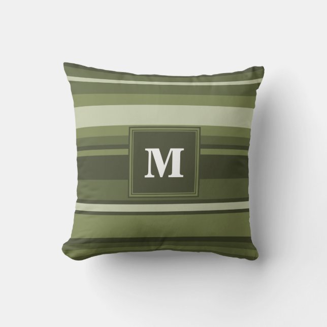 Coussin Rayures vert olive Monogram (Recto)