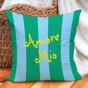 Coussin Rayures vertes et bleues vives Amore Mio