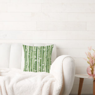 Coussin Rayures Vertes Fleurs Blanches