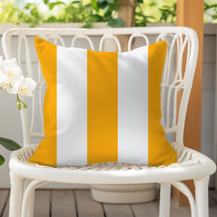 Coussin Rayures verticales de cabane jaune safran et blanc
