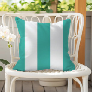 Coussin Rayures verticales de cabane turquoise et blanc