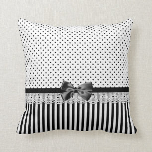 Coussin Rayures victoriennes noires et blanches avec l'arc