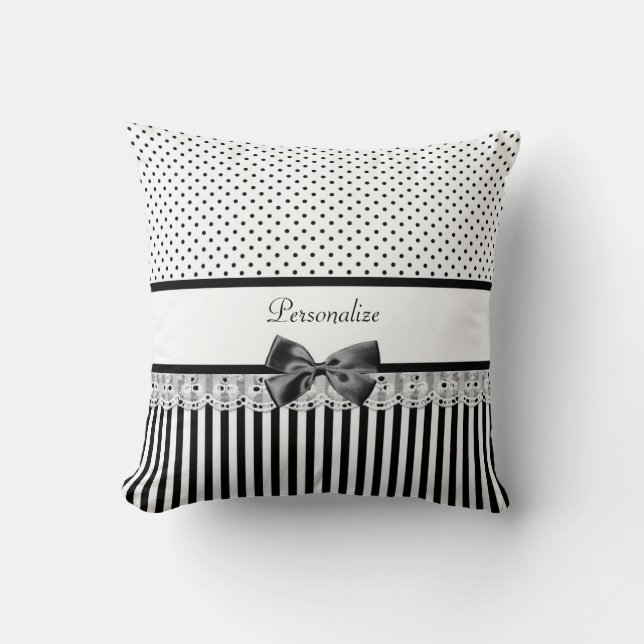 Coussin Rayures victoriennes noires et blanches Girly avec (Recto)