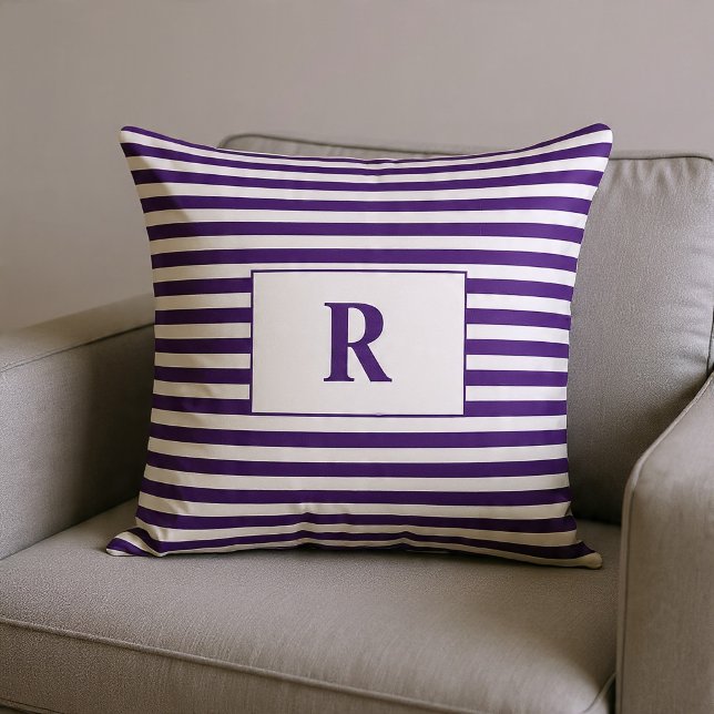 Coussin Rayures violet/blanc monogrammées (Créateur téléchargé)