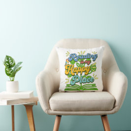 Coussin Reading is My Happy Place Colorful Throw Pillow