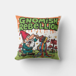 Coussin "Rébellion gnomique" Drôle de gnome de jardin mali