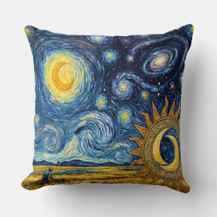 Coussin Récolte étoilée de style Van Gogh Champ de blé dor