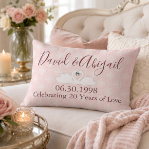 Coussin Rectangle 20e Anniversaire de Mariage Damassé Rose et Blanc