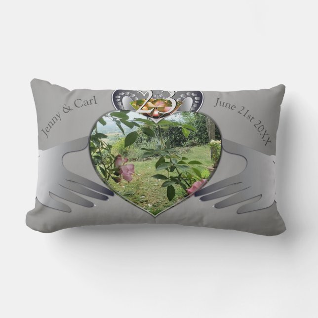 Coussin Rectangle 23e anniversaire du Mariage Photo Claddagh Lumbar  (Recto)